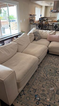 Free Cream Modular Sectional Couch w/ Ottoman – Deep Seat Lounge Style