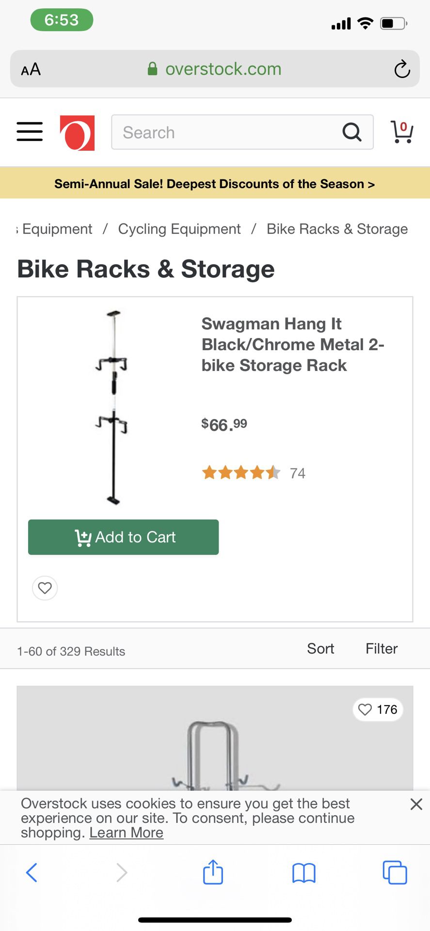 Swagman indoor bike rack