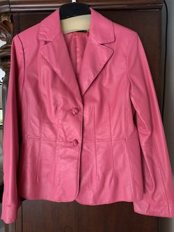 Leather Jacket XXS hip length Pink color