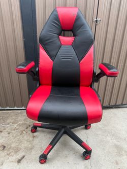 Used RS Gaming RGX Faux Leather High-Back Gaming Office Chair, Black/Red, BIFMA Compliant