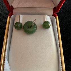 Vintage Faceted Pierced Jade & 14k Earrings & Charm