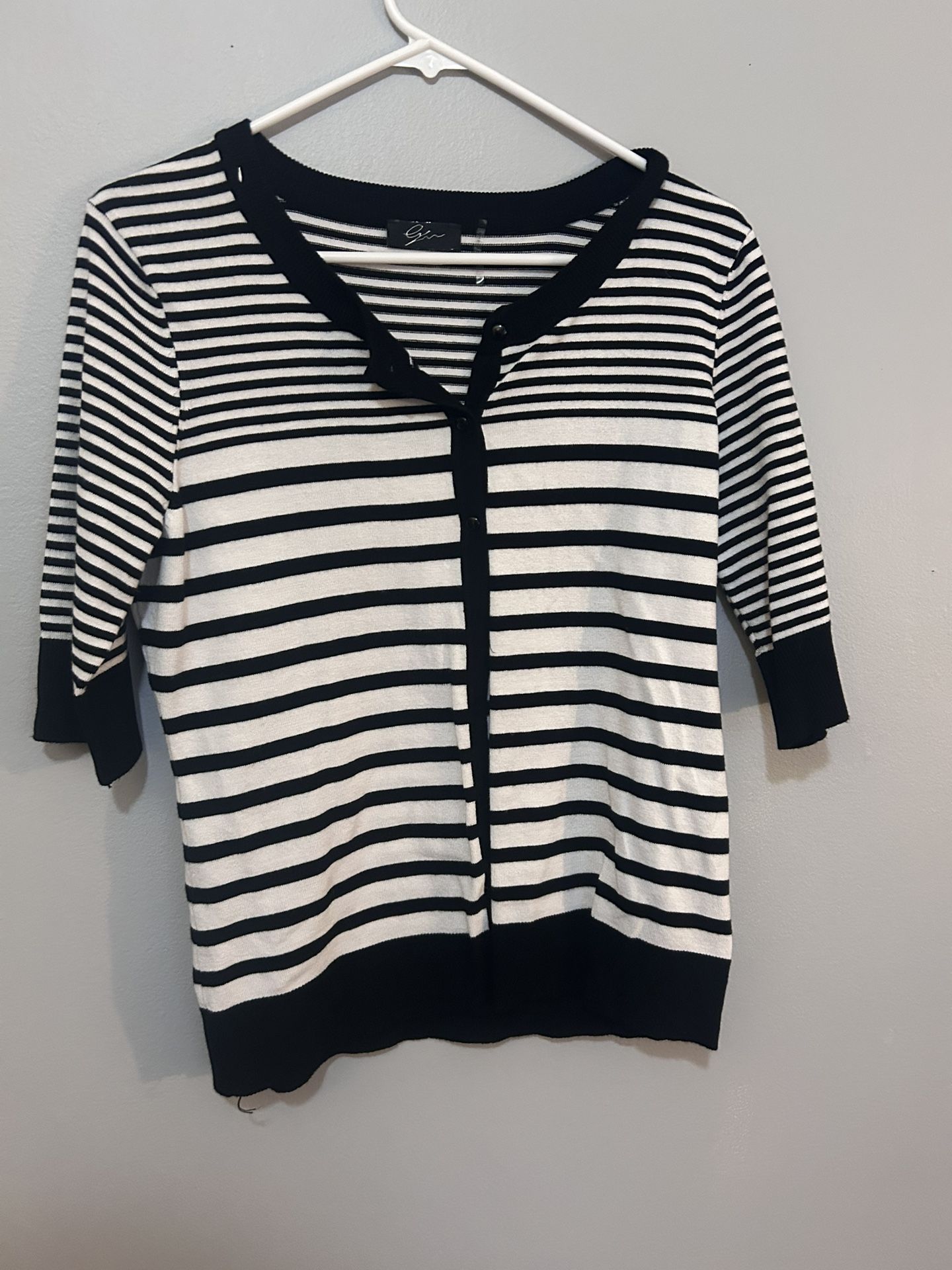 black and white striped short sleeve cardigan