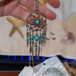 Dream Catcher Necklace With Turquoise Beading