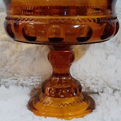 Marigold Carnival Glass Wedding Bowl King's Crown Thumb Print Pedestal