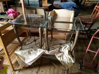 High end glass wrought iron 3 piece coffee table and side table set