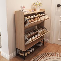 Narrow Wooden Shoe Storage Cabinet