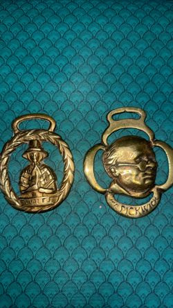 Vintage Horse Brasses - Welsh Lady & Mr. Pickwick (Set of 2)
