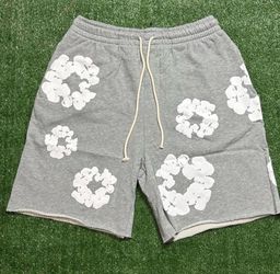 Grey denim tear shorts