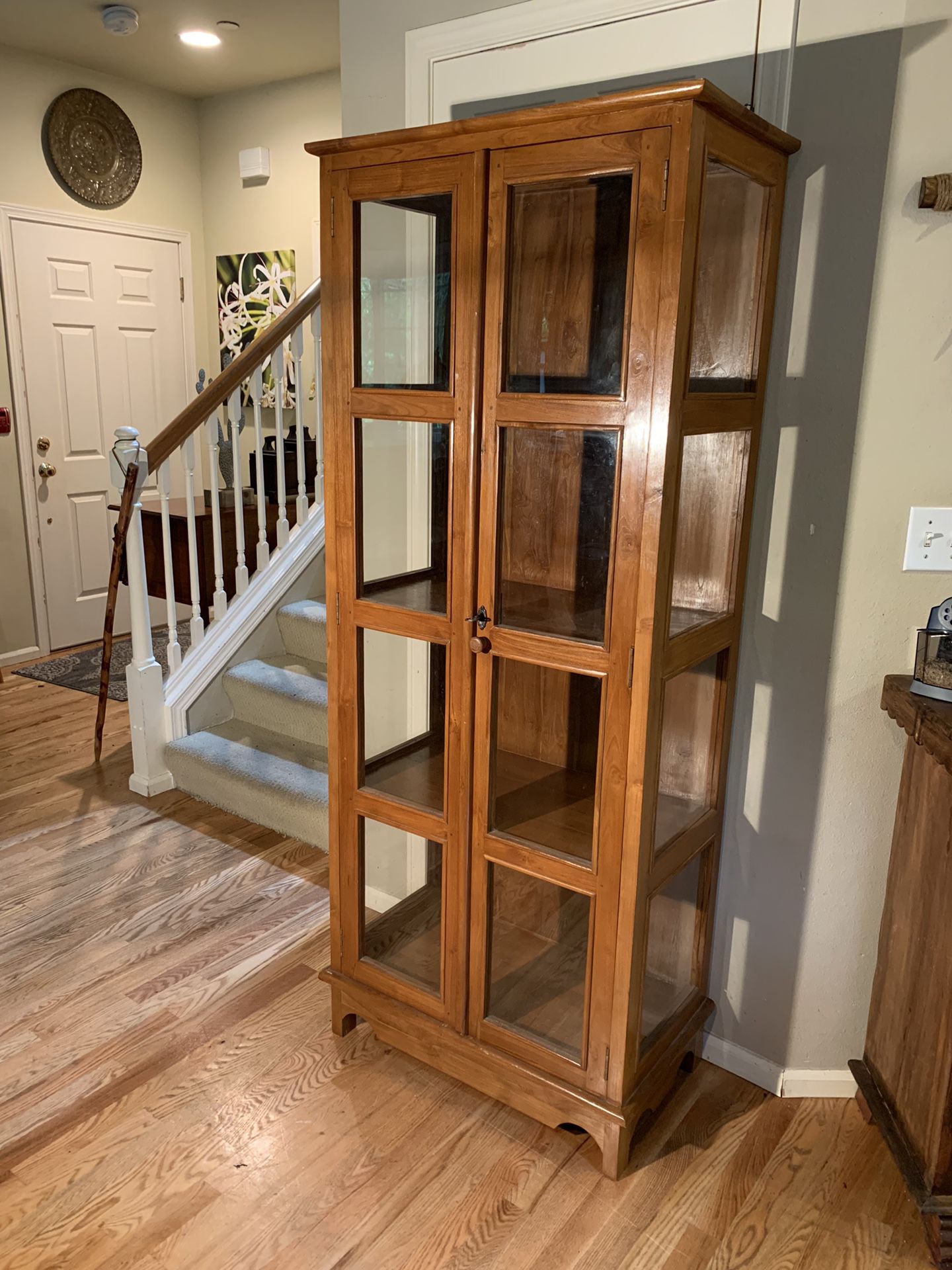Solid Wood Glass Panel Library Hutch Cabinet