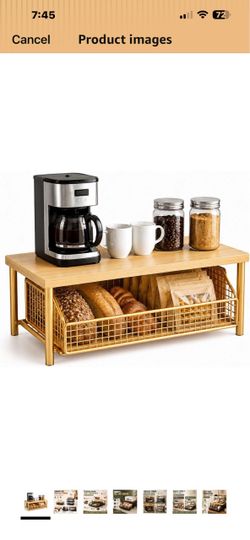 Bamboo Countertop Shelf with Pull-Out Basket
