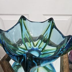 MURANO ART GLASS BOWL, "STARFISH / JELLYFISH" SHAPE, BLUE AND GREEN, VINTAGE