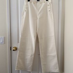 Cream High-Waisted Pants with Gold Button Detail