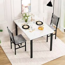 3 Piece Dining Table Set for 2, Small Kitchen Dining Table with Upholstered Chairs, Compact Dining Table Set for Small Spaces, Space for Dining Room,