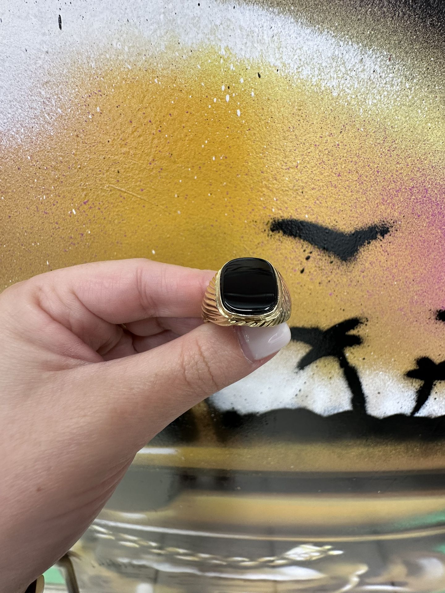 14k BLACK STONE RING