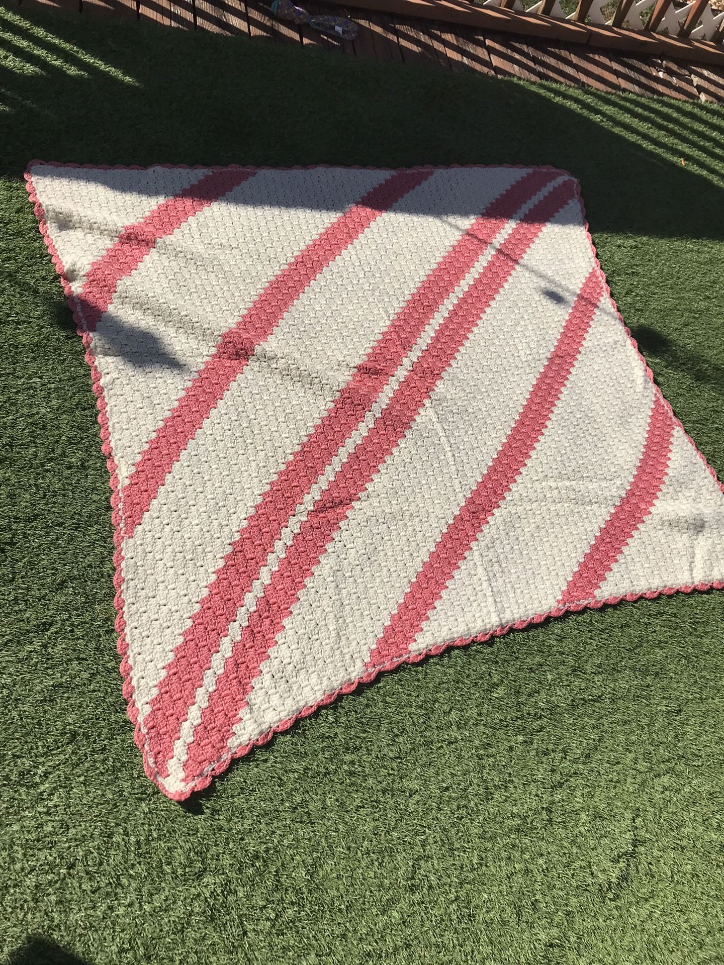 Crochet Afghan Throw Blanket Cover Pink and White 
