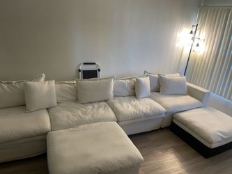 Large White Sectional Sofa with Ottomans
