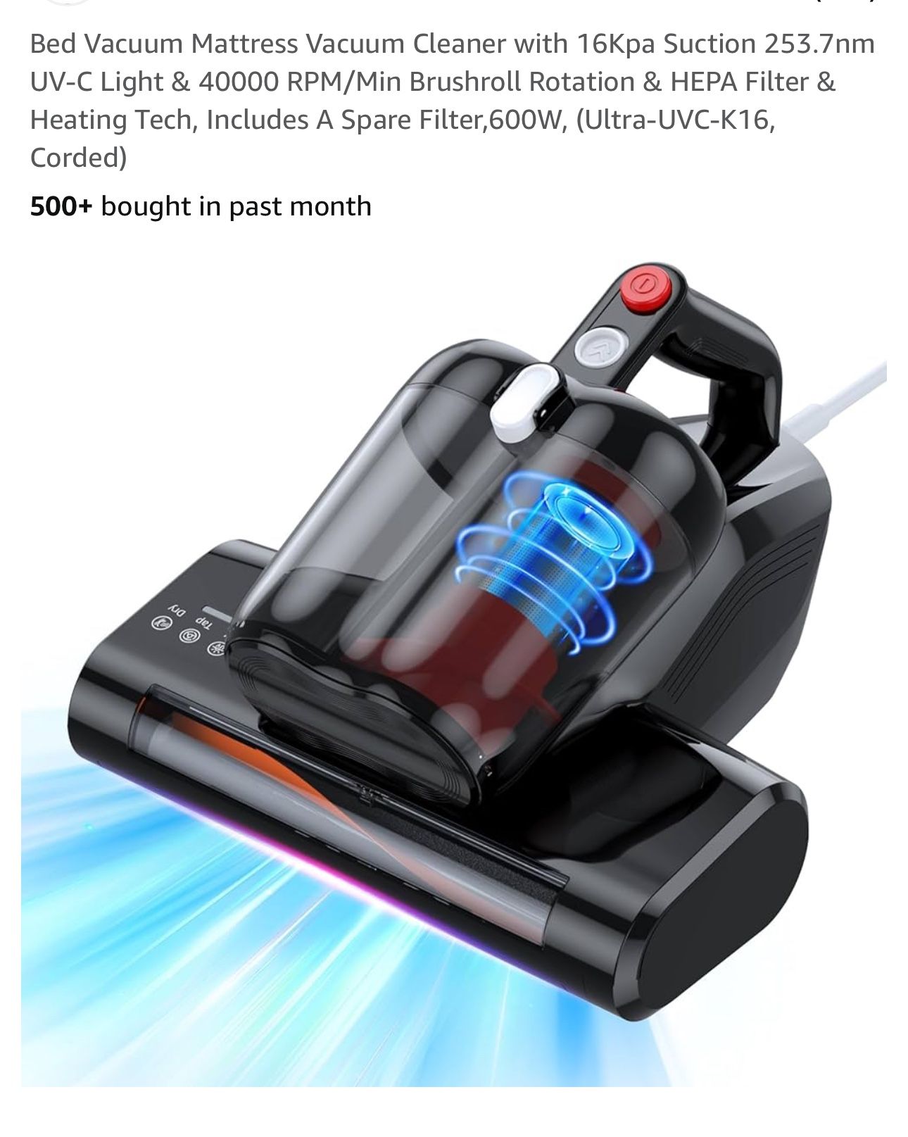 Bed Vacuum Mattress Vacuum Cleaner 16Kpa Suction 253.7nm UV C Light New in box