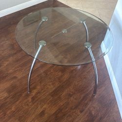 Glass Table With Stainless Steel Legs,  4ft Diameter