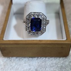 Sterling Silver 3.05 TW Sapphire &Diamond Ring 