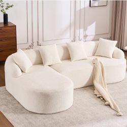 Sectional Sofa with Chaise for Living Room, 99" Modern Luxury Chenille 4-Seater Sofa Extra Wide Seat L-Shape Curved Cloud Couch with 4 Throw Pillows, 