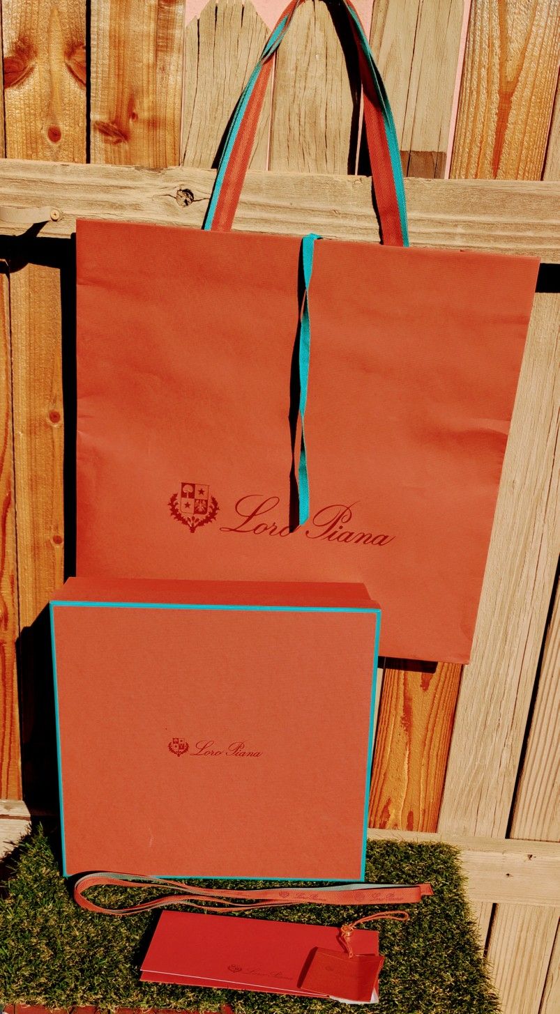 Large Loro Piana (empty) Box~ 12.5”x12.5”x4.5” +Paper Shopping Bag, Ribbon & Tag