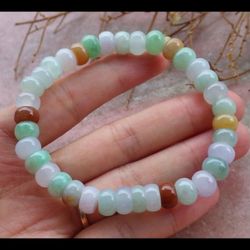 Certificate Jadeite jade Green 8mm bead 3 colors bangle bracelet 7inches