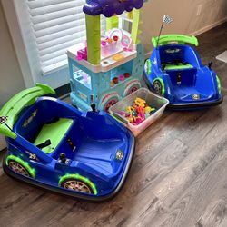 Flybar Bumper Cars (2x) + Playdoh Play Kitchen Toys