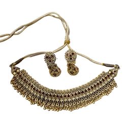 Indian Copper Gold Rhinestone Chocker Earring Set