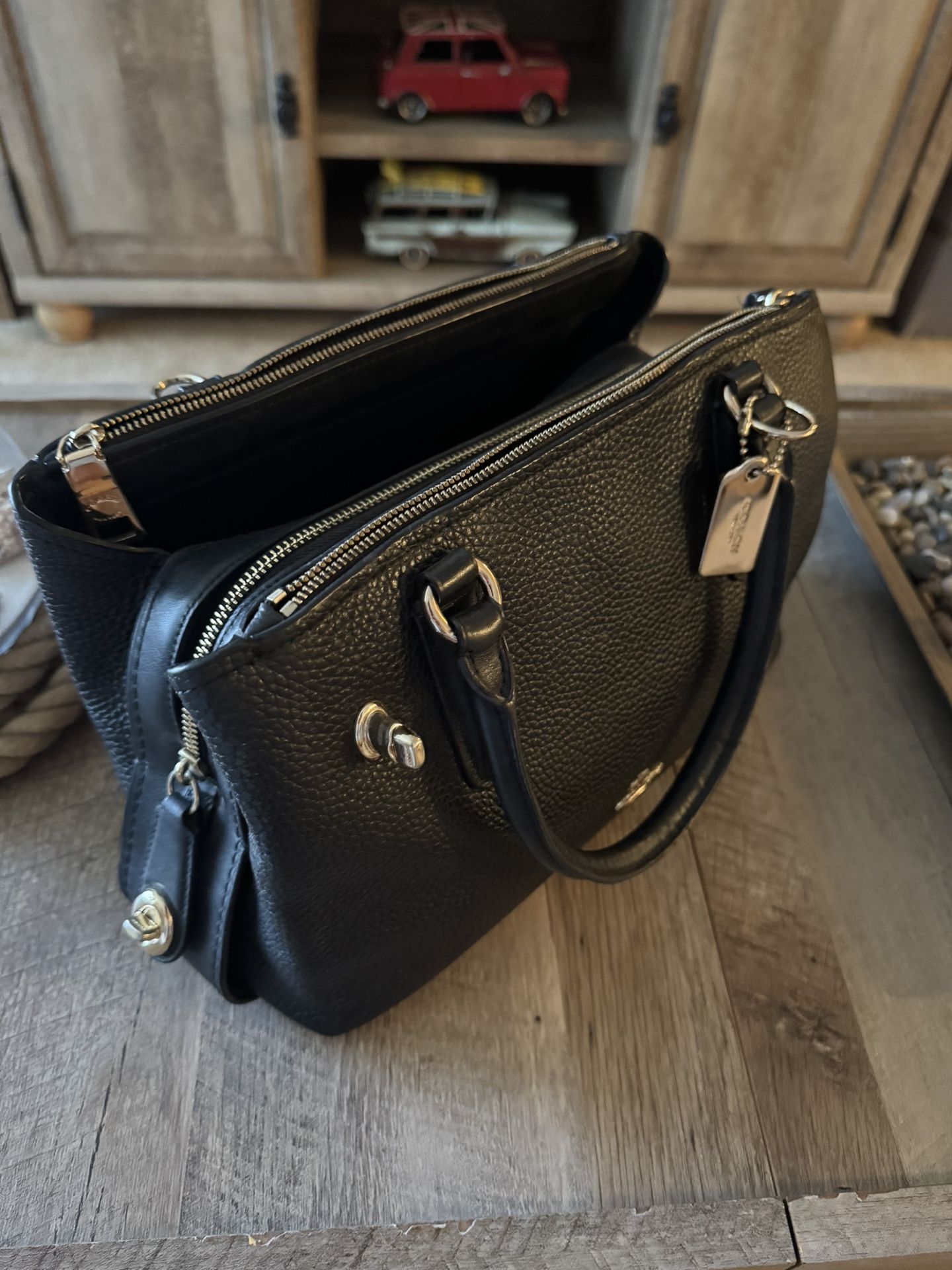 Coach Bag. Black Pebble Leather “brooklyn” Satchel