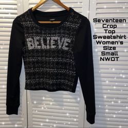 Seventeen Tweed Front Crop Top Long Sleeve "Believe" Sweatshirt Size Small