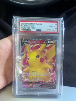 2020 Pokémon Sword & Shield Vivid Voltage Full Art Pikachu V (#170/185), graded a PSA 10 Gem Mint