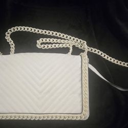 Aldo Greenwald Faux Leather Crossbody Bag in white with a chained strap detail