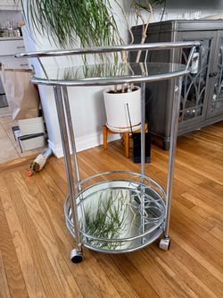 Chrome Bar Cart with Glass Shelves