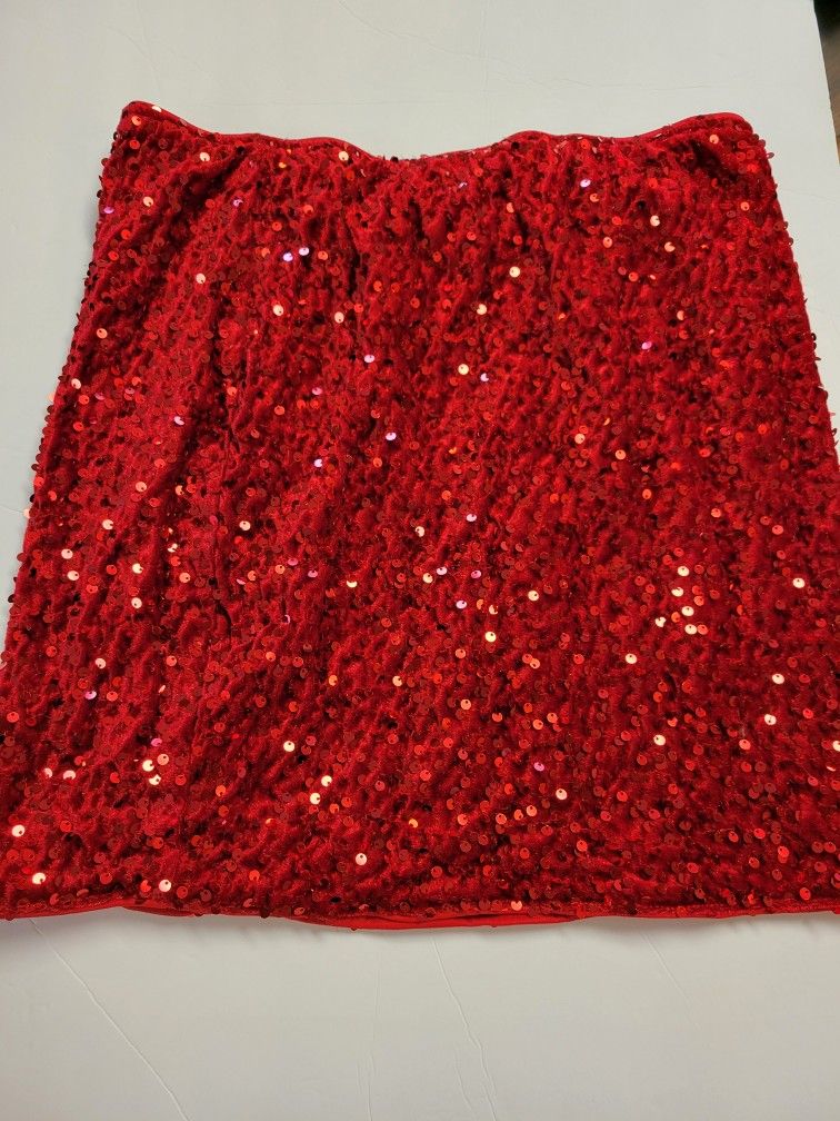 Women's GORGEOUS BOLD RED Sequins & Velour Party Skirt