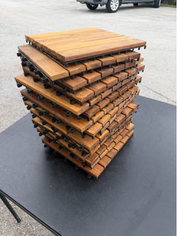 (15) Acacia Wood Interlocking Flooring Deck Tiles 12x12in Retails $65