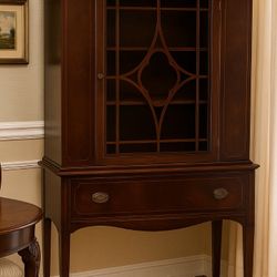 Vintage inlaid mahogany display /   China cabinet 37” x 16” 73” high