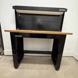 Craftsman Workbench with Pegboard, Light, and Power Outlets – Great Garage/Shop Bench
