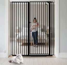 57" Extra Tall Pet Cat Gate 43.31" to 48.03" Wide Pressure Mounted Black New, Open Box