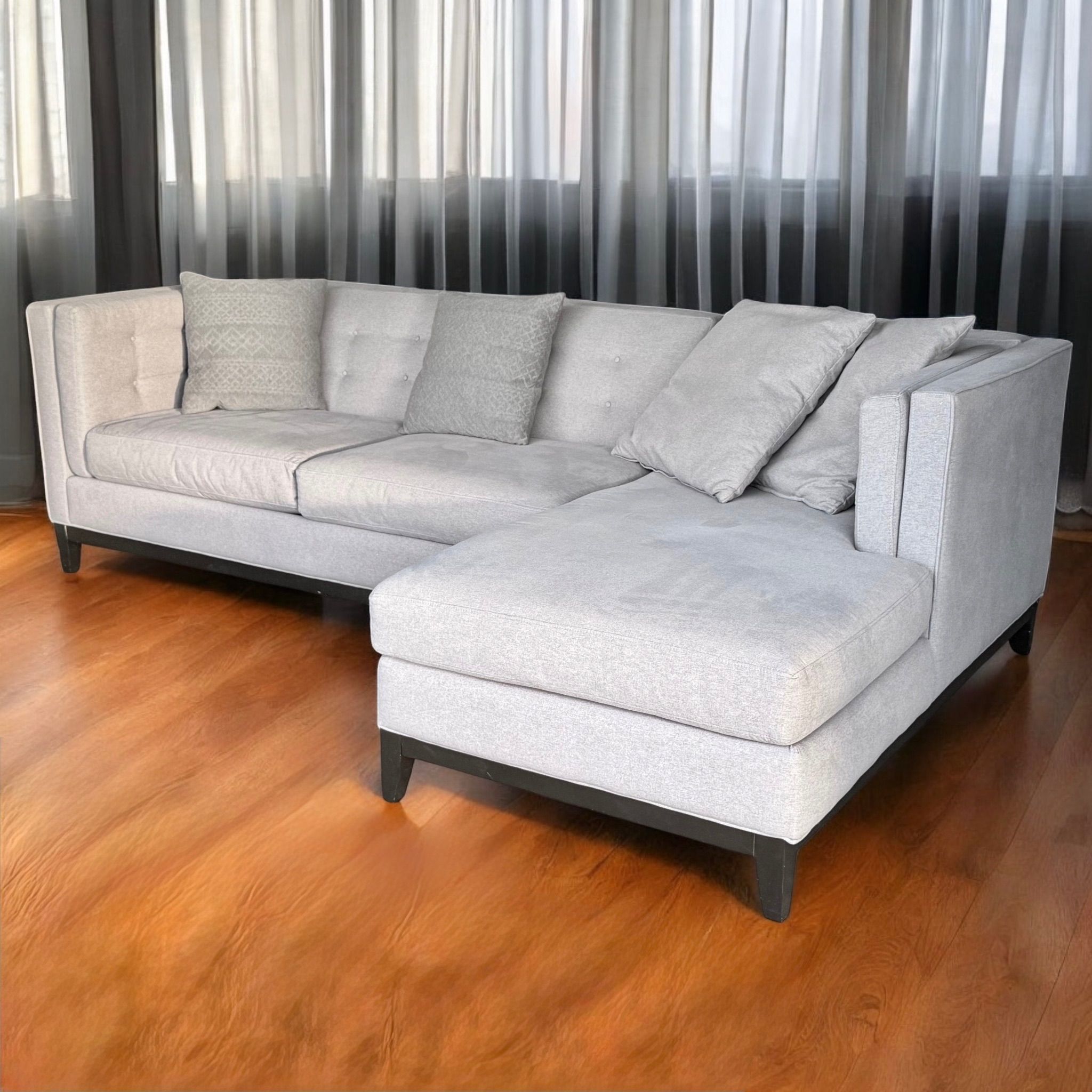 Tufted Gray L-Shape Sectional Sofa with Right Chaise