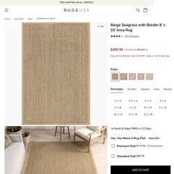 Brand New Nuloom Seagrass Rug 8x10 Beige Border With Built In Padding.
