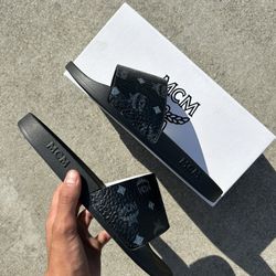 MCM Visetos Slide Sandals Black | Designer Luxury | Men’s