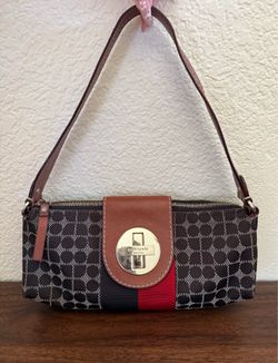 Vintage Kate Spade New York Noel Monogram Canvas Turnlock Shoulder Bag Y2K Baguette Purse