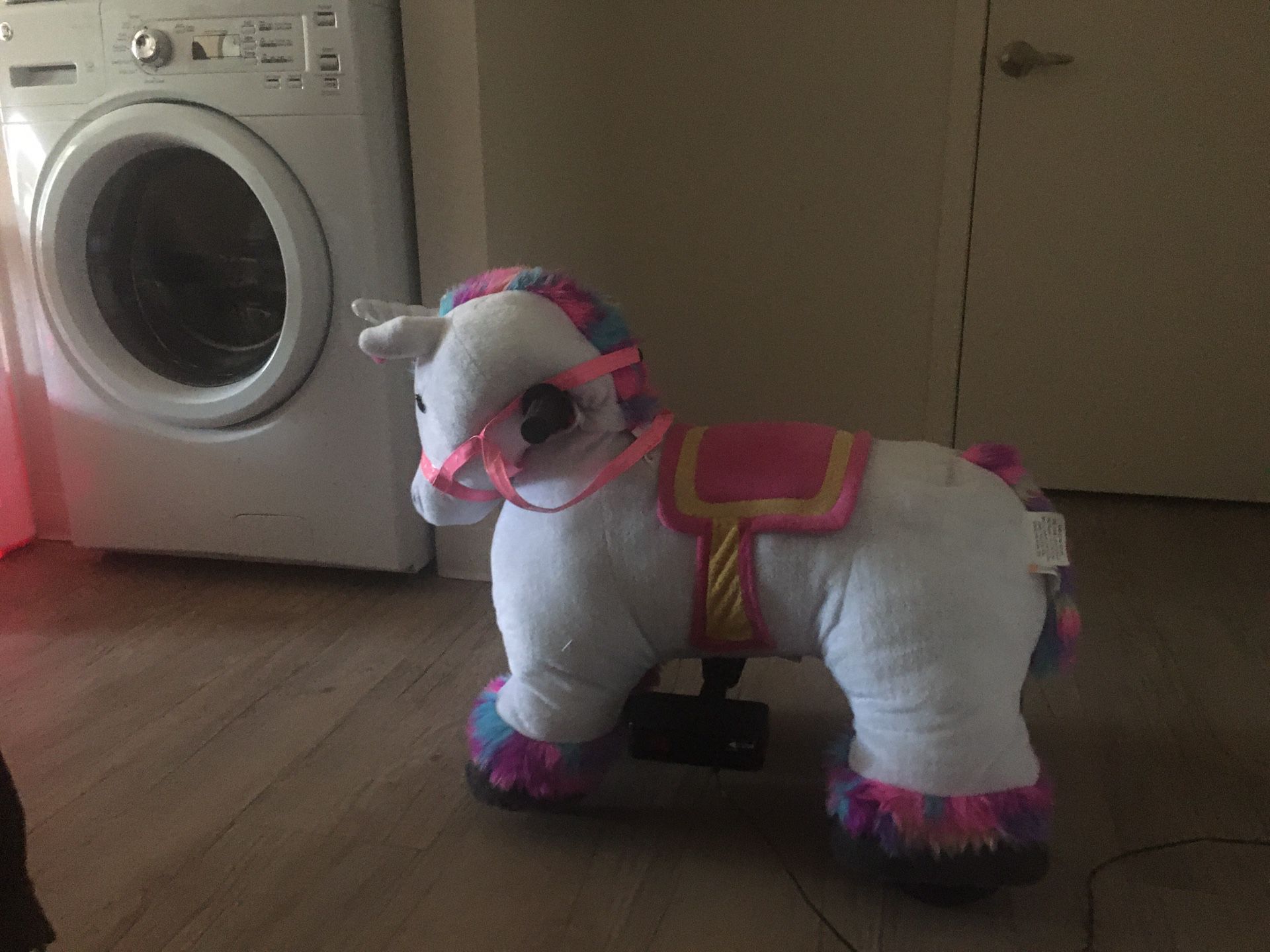 Ride ons for girls 6 Volt Stable Buddies Willow Unicorn Plush Ride-On by Dynacraft with Light Up Horn and Play Stable Included! Stable Buddies
