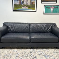 Contemporary Midnight Blue Leather Sofa