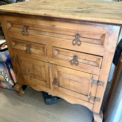 Antique Solid Cedar Cabinet With Drawers And Doors