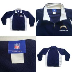 VTG Chargers Reebok Quarter Zip Sweatshirt Spellout stitched Embroidered Navy Blue with White letters stitched bolt Sweater Pullover Longsleeve Lightn