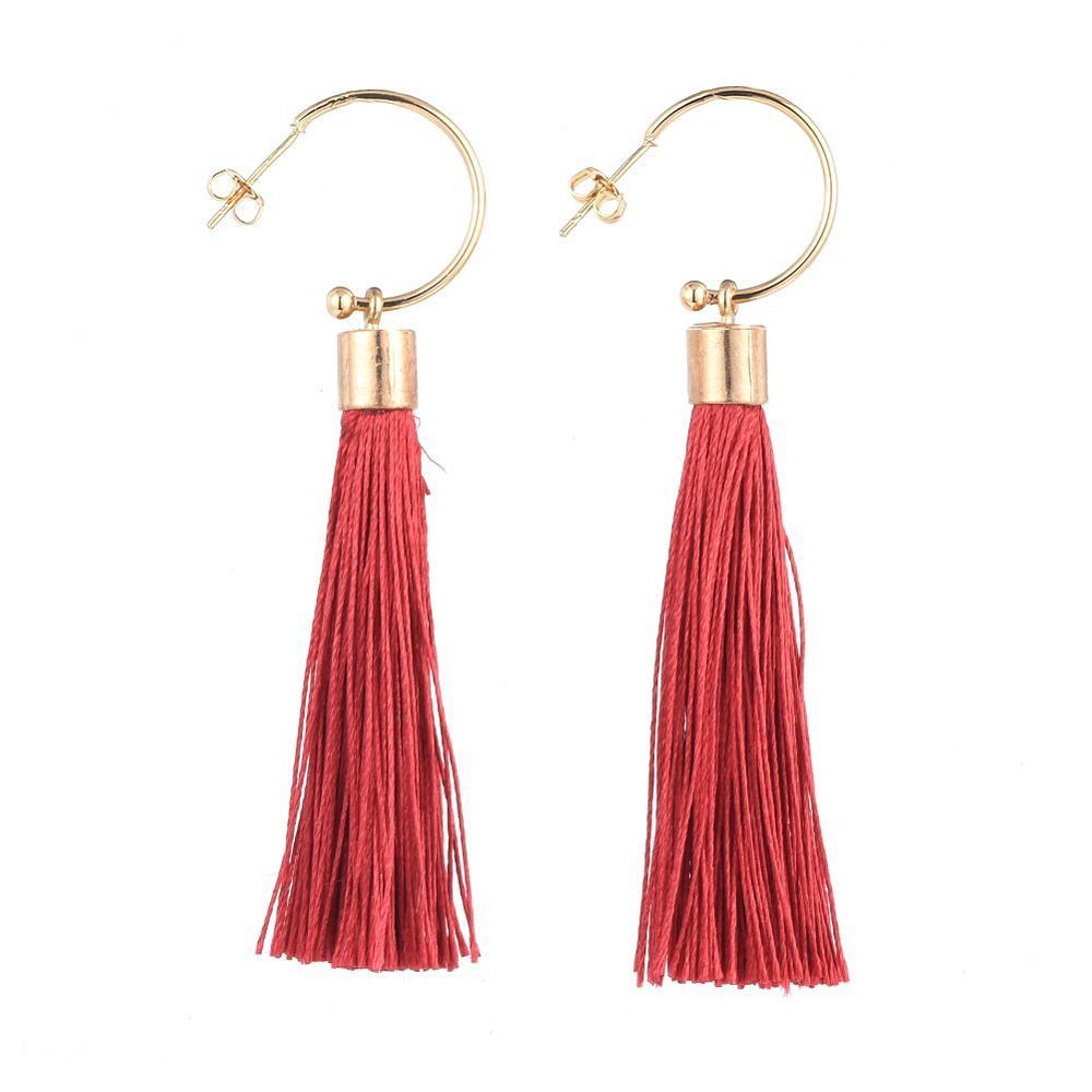 Brass Stud Earring with Polyester Tassel Pendants