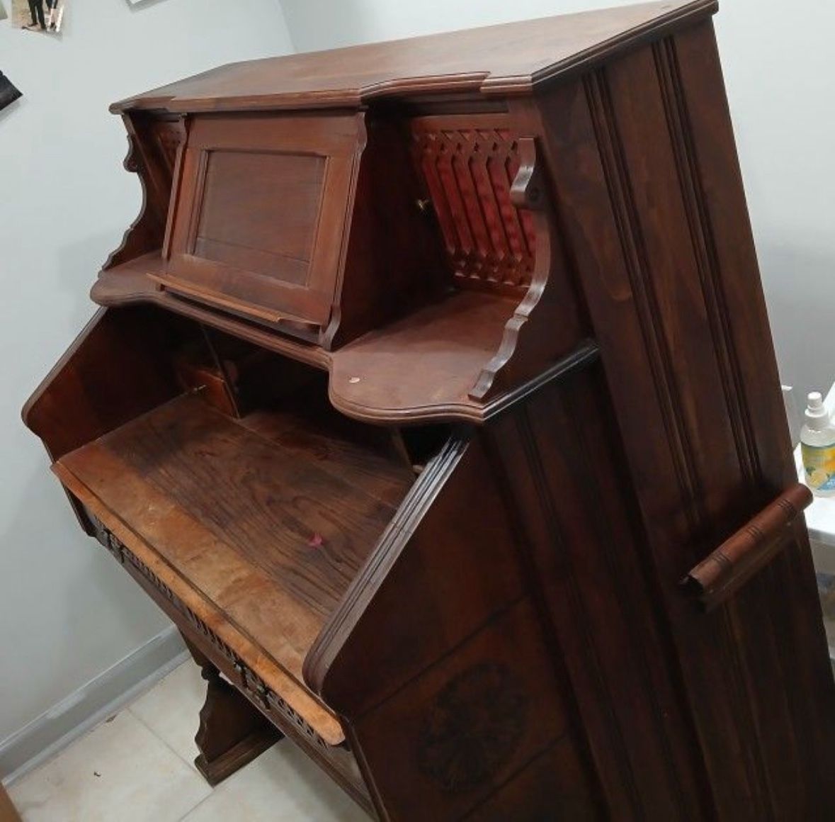 Signed Antique Desk Solid Wood Beautiful Ornate Carvings And Details 1928