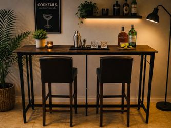 Bar Table and 2 Stools 63” long & 38 1/2” high