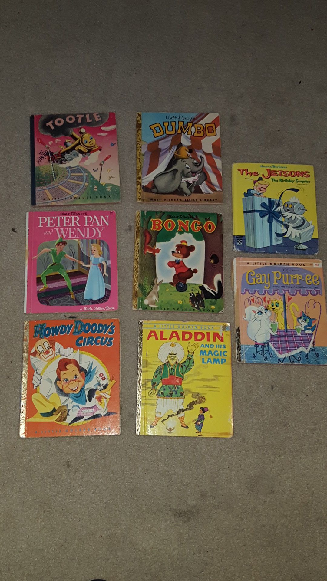 Vintage Little Golden Books, Walt Disney, Hanna barbera, peter pan, Dumbo, Bongo, Tootle, Howdy Doody
